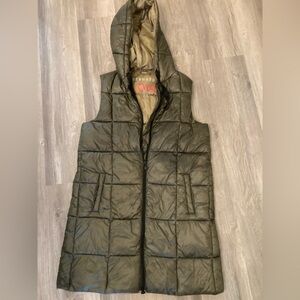 NICE!! BERNARDO LOVE GREEN LONGLINE HOODED PUFFER VEST JACKET* SMALL